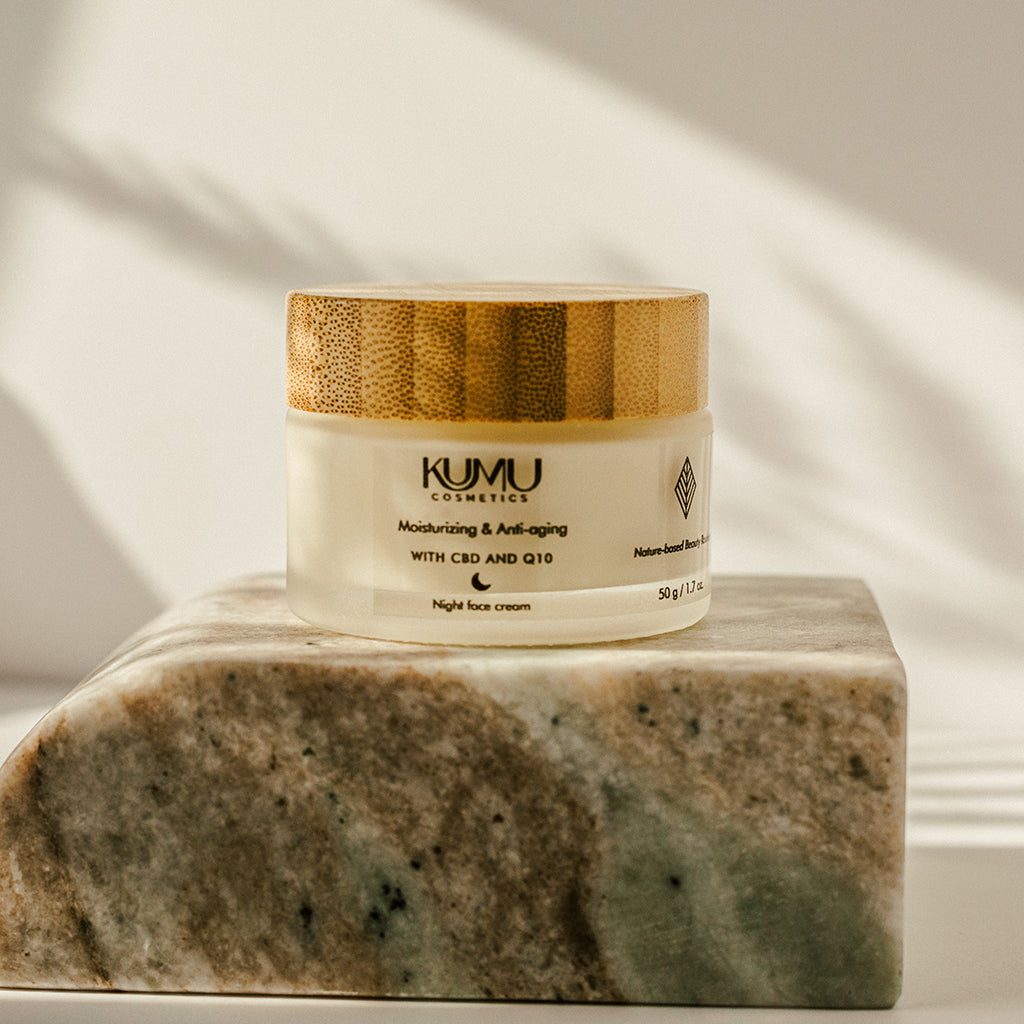 Moisturizing, nourishing & anti-aging night face cream with CBD and Q10 1.7 oz.