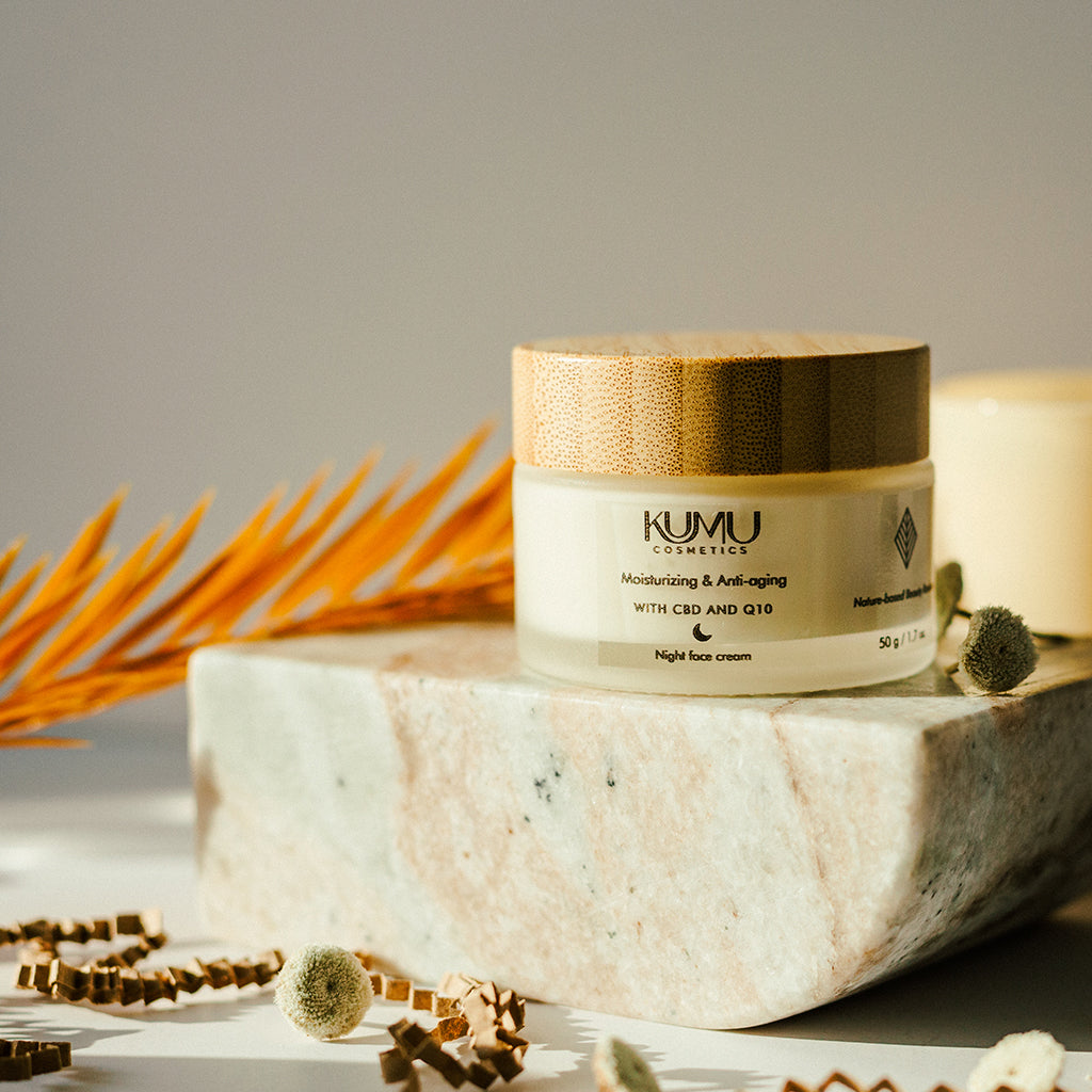 Moisturizing, nourishing & anti-aging night face cream with CBD and Q10 1.7 oz.