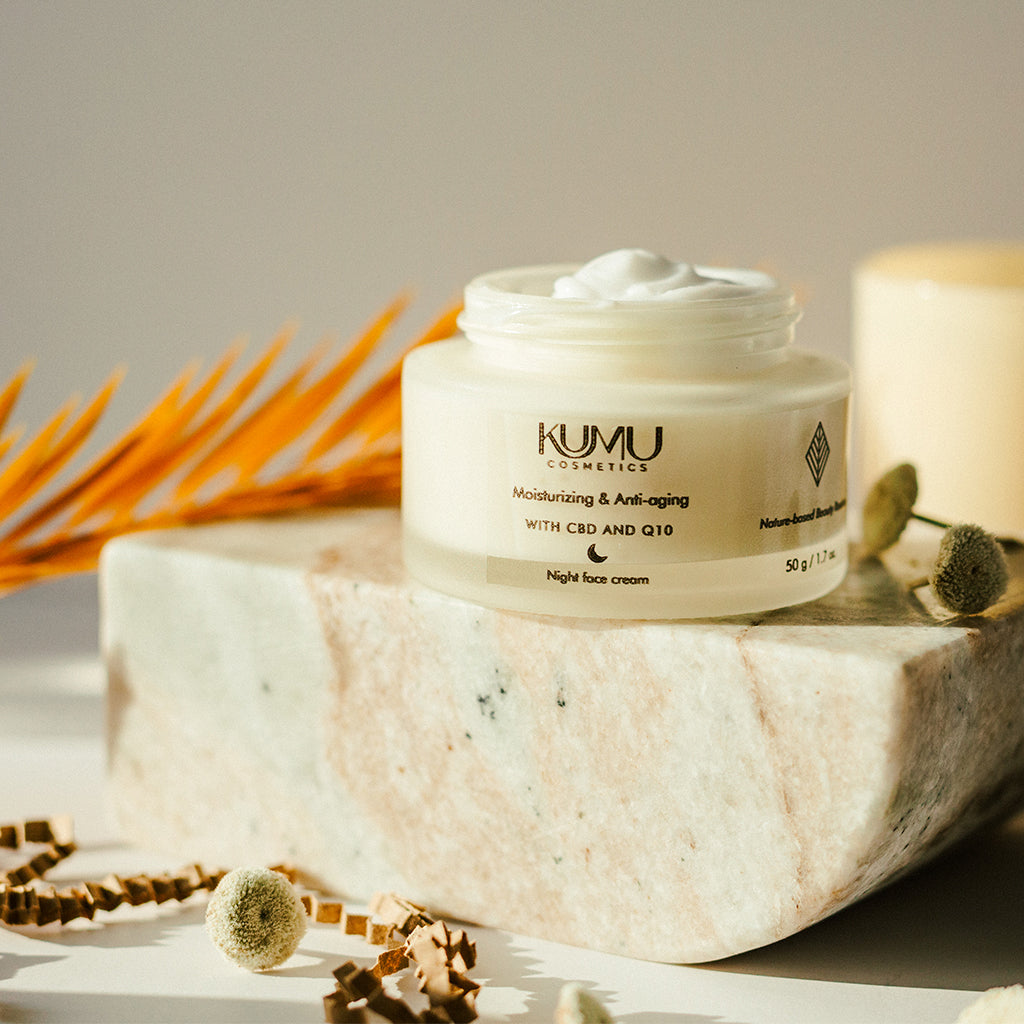 Moisturizing, nourishing & anti-aging night face cream with CBD and Q10 1.7 oz.