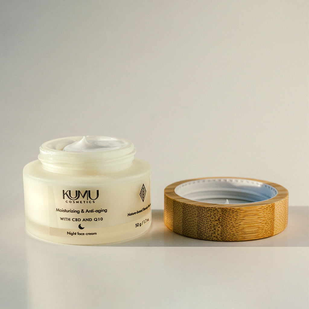 Moisturizing, nourishing & anti-aging night face cream with CBD and Q10 1.7 oz.